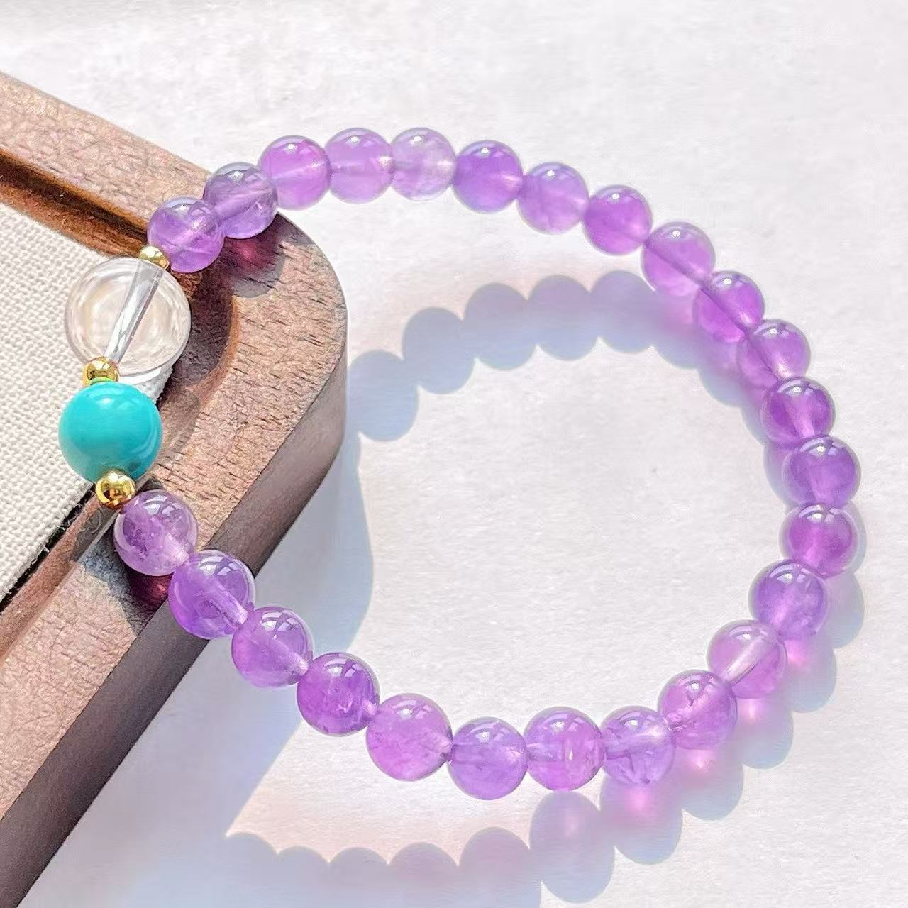 Natural Amethyst Clear Quartz 6mm Bracelet