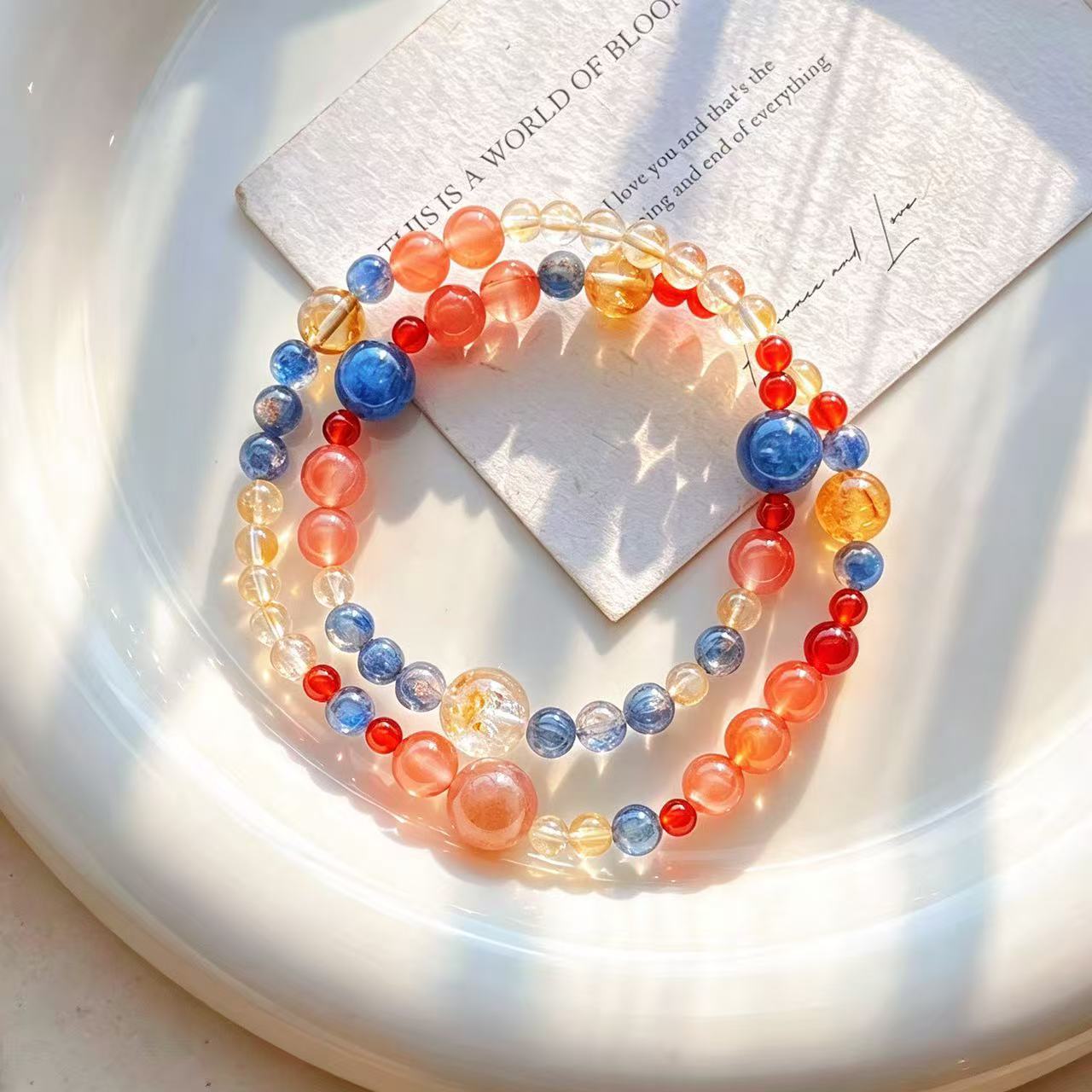 Designer High Quality Natural Citrine Carnelian Kyanite Multi-Wrap Bracelet