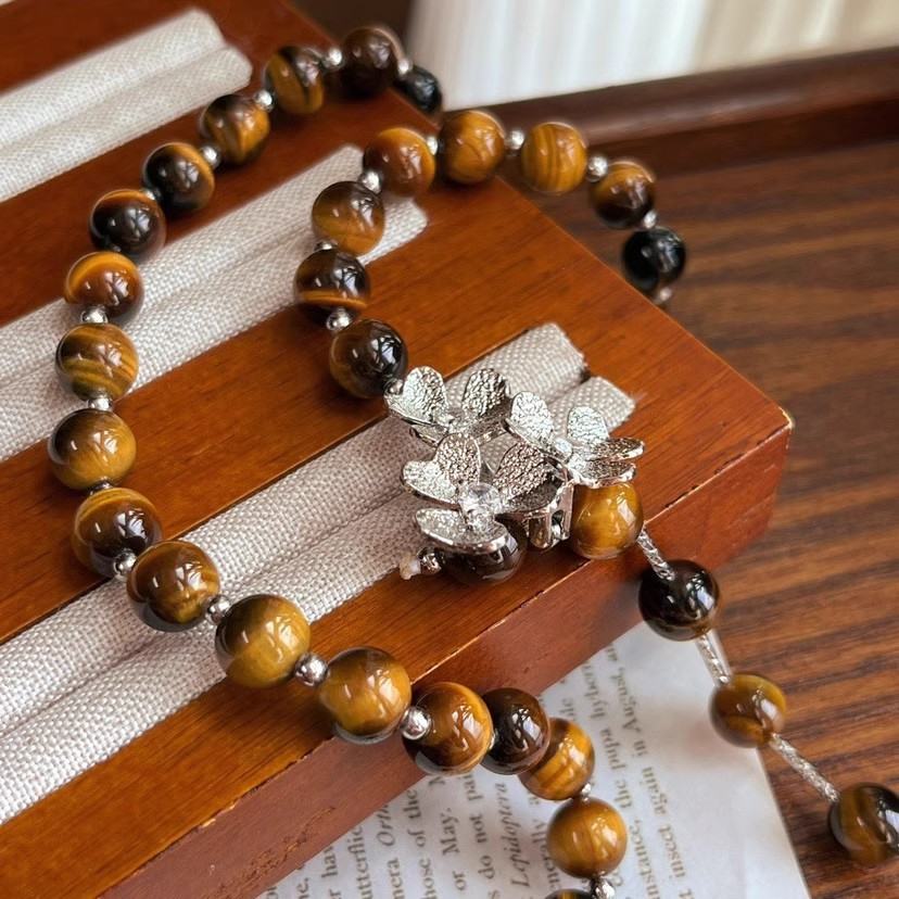 Premium Dainty Maillard High Quality Natural Tiger's Eye Sweater Chain Necklace