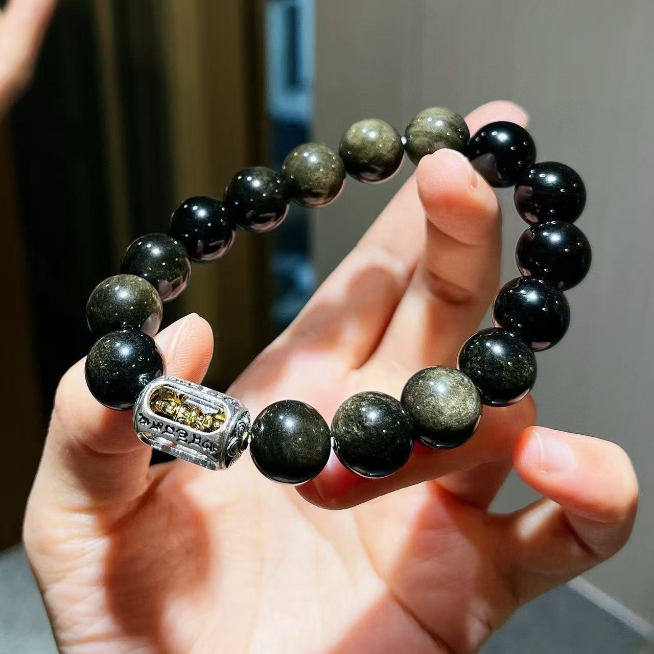 Natural Golden Obsidian Prayer Wheel Women 10mm Bracelet