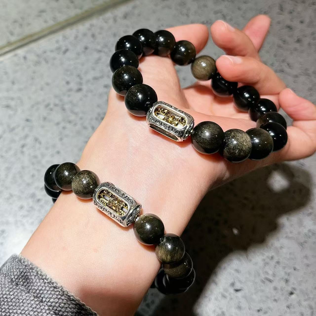 Natural Golden Obsidian Prayer Wheel Women 10mm Bracelet