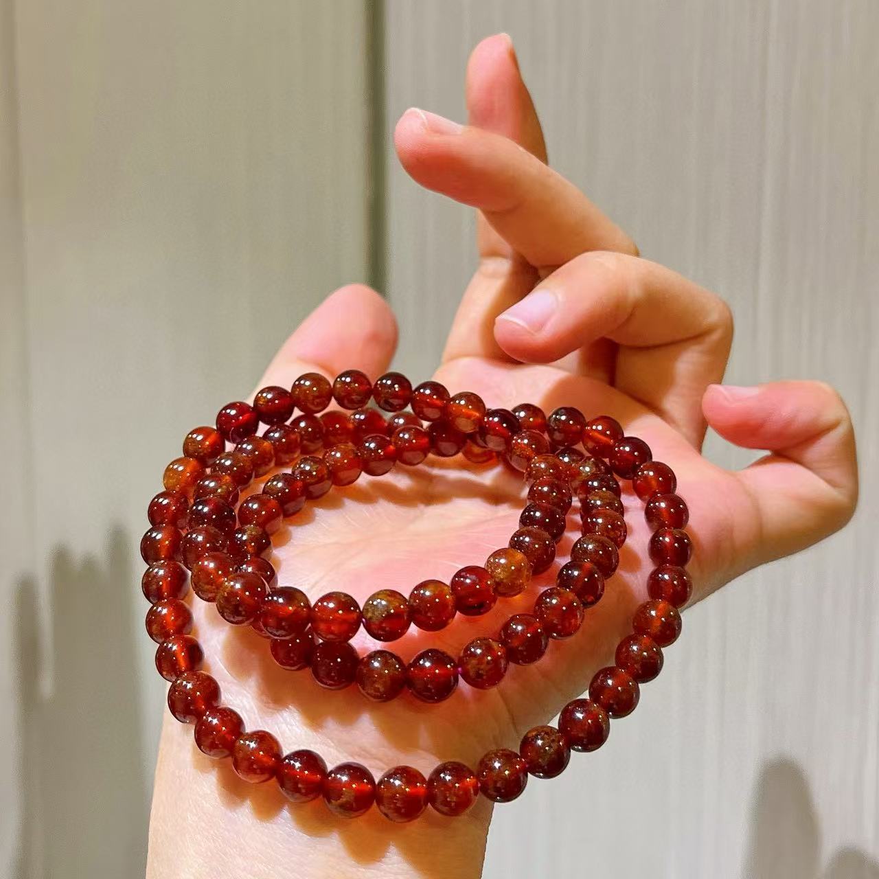 Fanta Orange Natural Garnet Multi-Wrap 6mm Bracelet