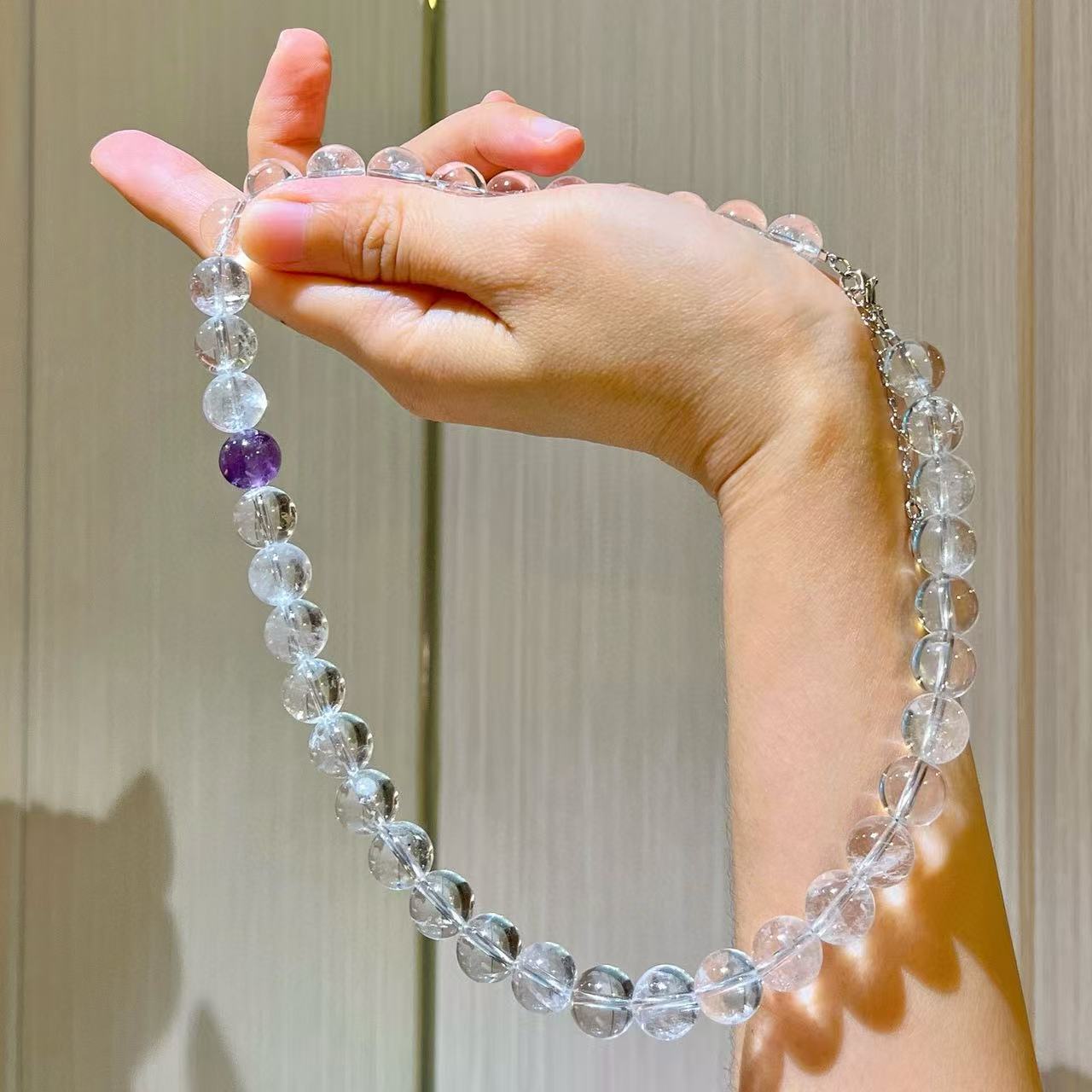 Designer Natural Amethyst Clear Quartz Necklace
