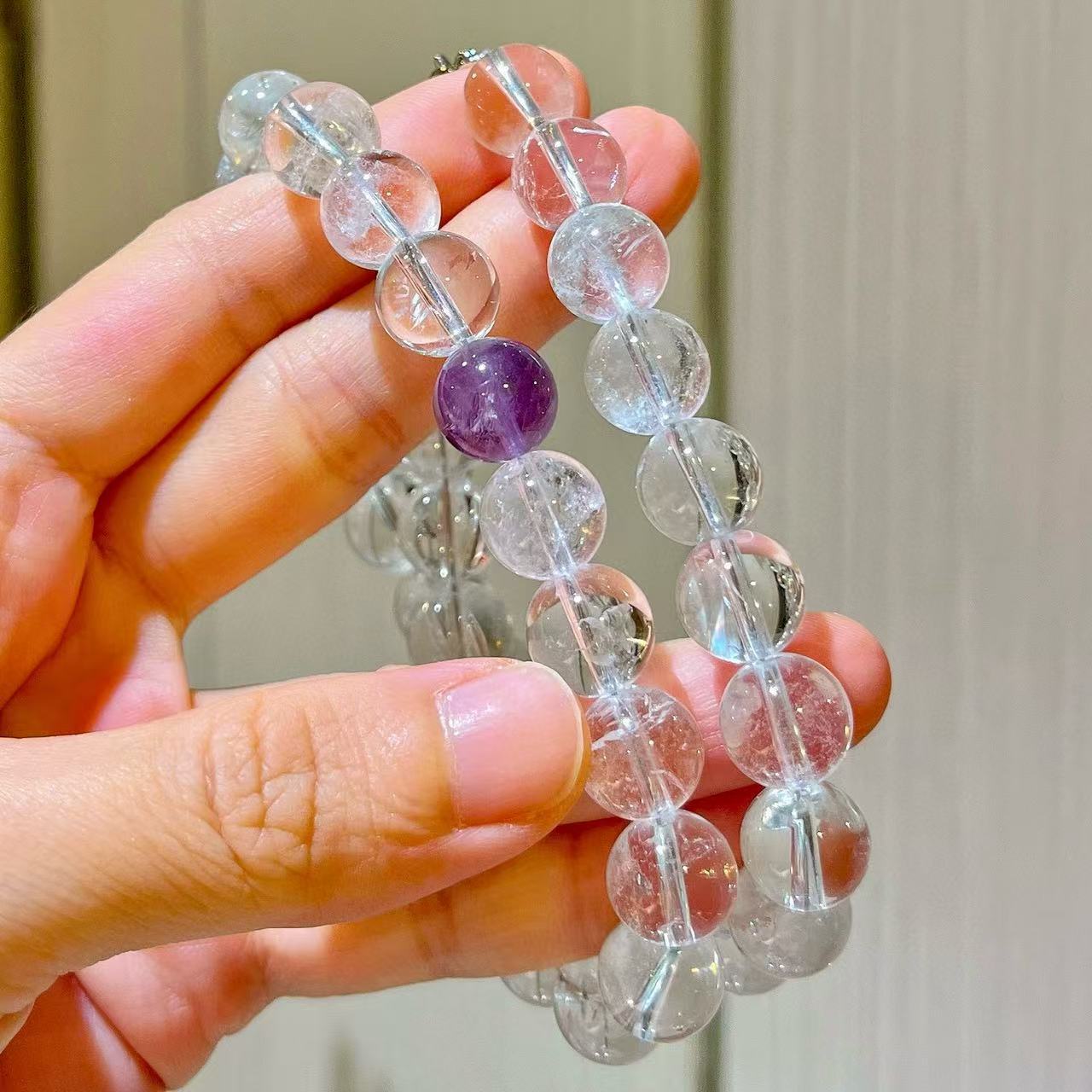 Designer Natural Amethyst Clear Quartz Necklace