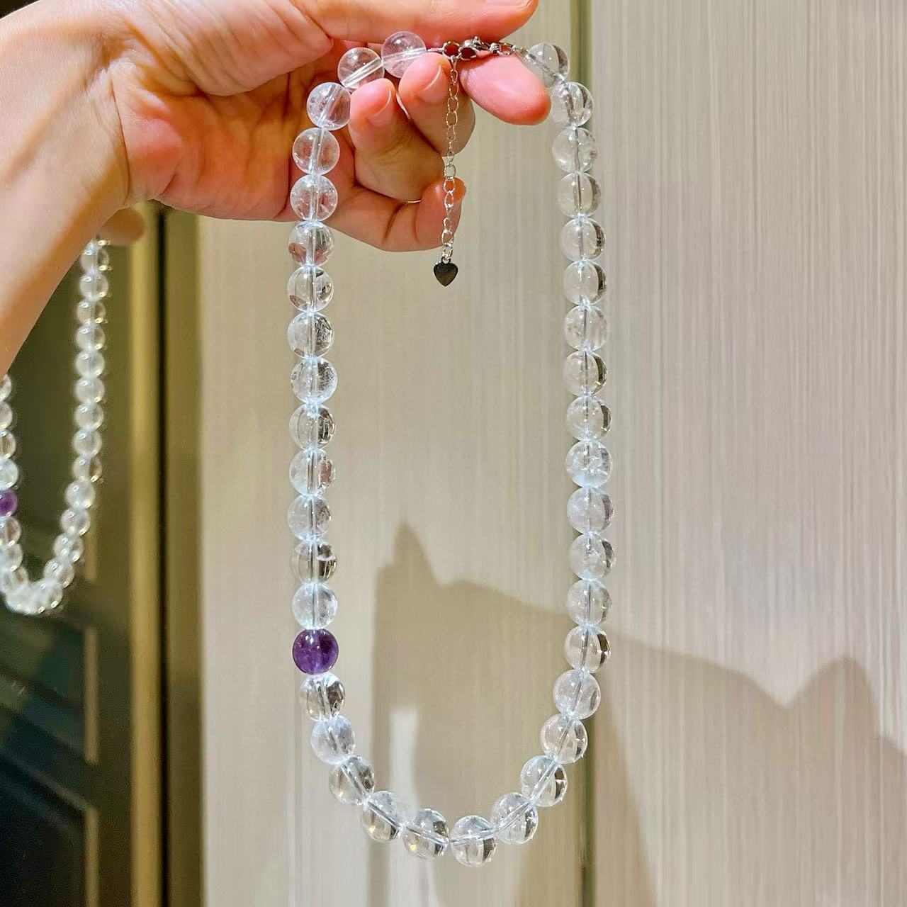 Designer Natural Amethyst Clear Quartz Necklace