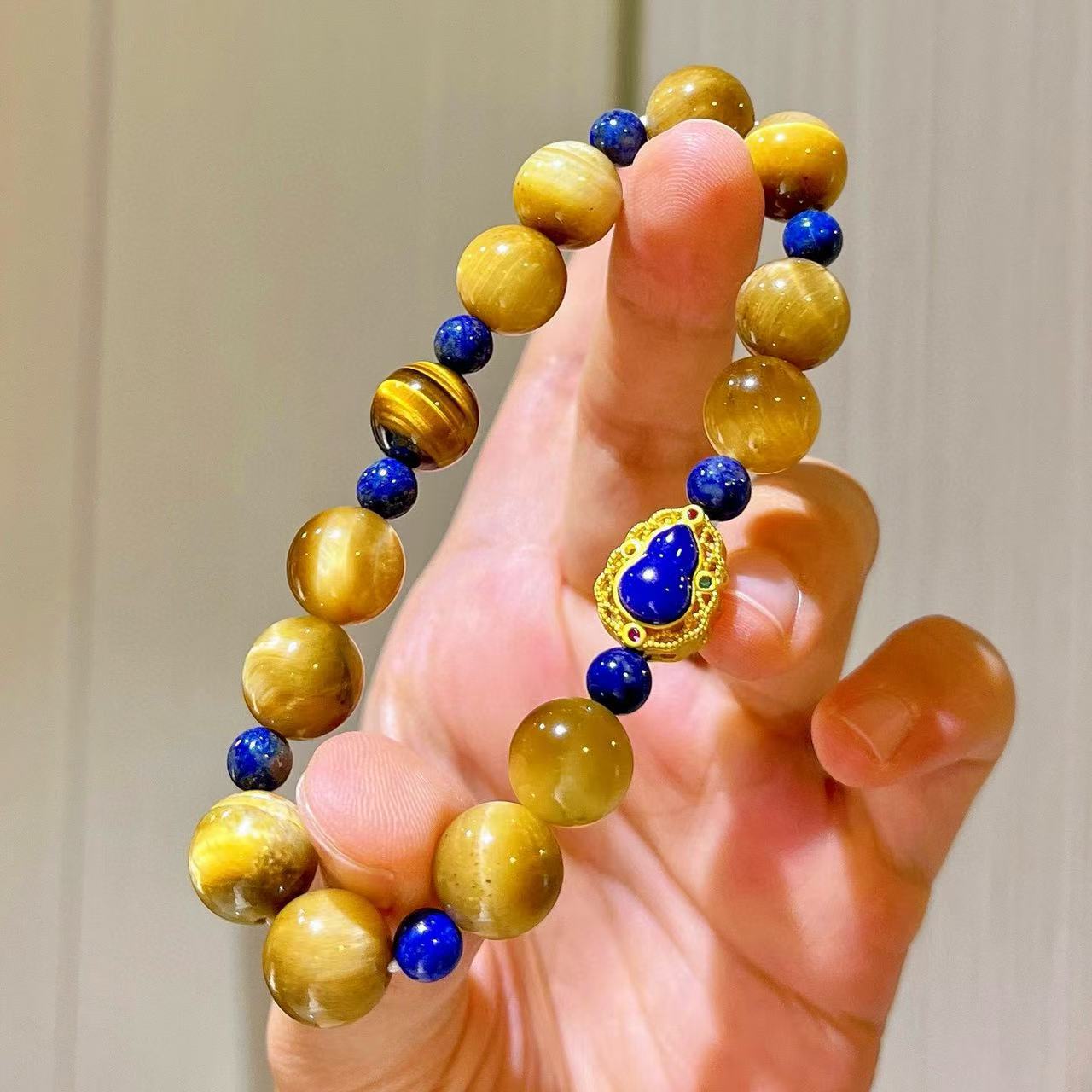 Designer Natural Lapis Lazuli Tiger's Eye Bracelet