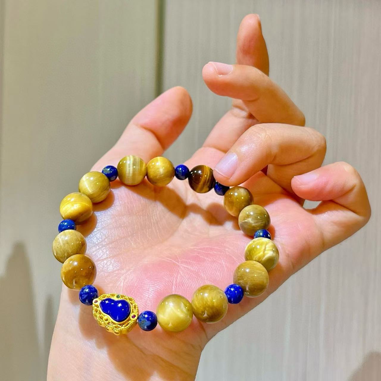 Designer Natural Lapis Lazuli Tiger's Eye Bracelet